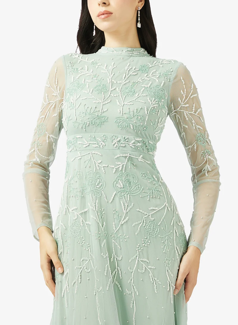 Frock And Frill  Embellished Long Sleeve Maxi Dress for Women | Best Price UAE